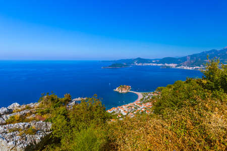Island Sveti Stefan - Montenegro - architecture and nature backgroundのeditorial素材