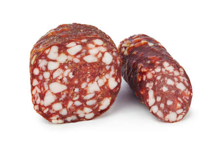 Sliced sausage isolated on white background