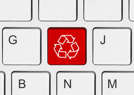 Computer keyboard with recycling symbol - technology conceptの写真素材