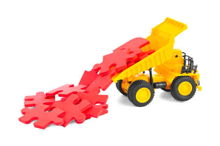 Toy truck with puzzle isolated on white background