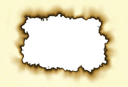 Old paper with burnt edges isolated on white backgroundの写真素材