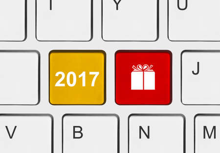 Computer keyboard with New Year keys - holiday concept