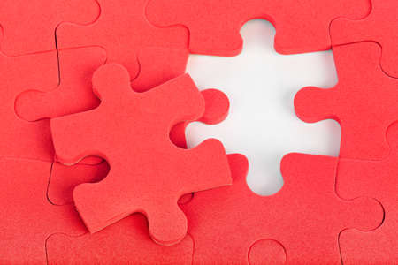 Pieces of puzzle isolated on white backgroundの写真素材