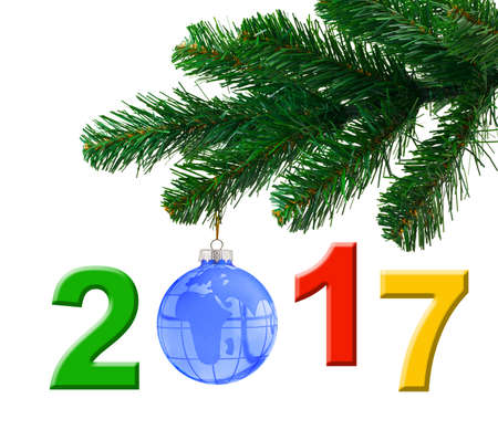 Christmas tree and 2017 isolated on white background