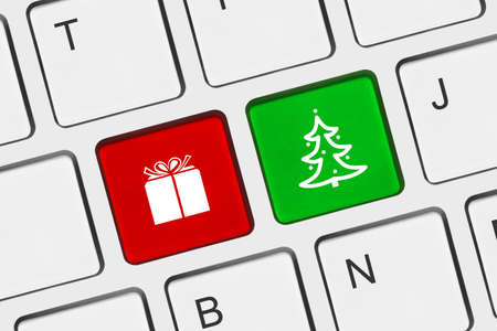 Computer keyboard with Christmas keys - holiday conceptの写真素材