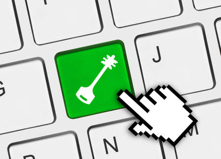 Computer keyboard with security key - technology conceptの写真素材