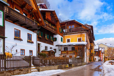 Village Hallstatt on the lake Hallstatter at winter - Salzburg Austriaの写真素材