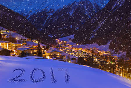 2017 on snow at mountains - Solden Austria - celebration backgroundの写真素材