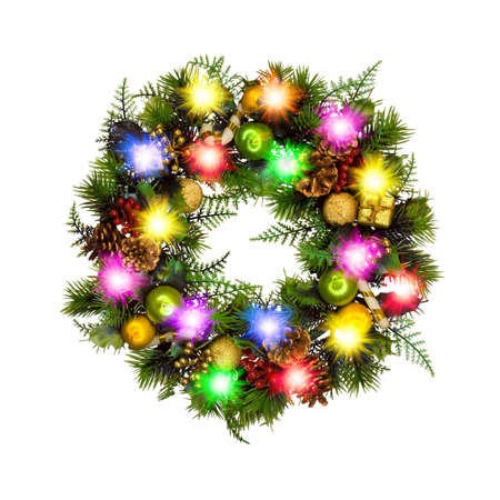 Christmas wreath isolated on white backgroundの写真素材
