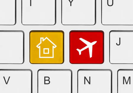 Computer keyboard with Travel key - technology backgroundの写真素材