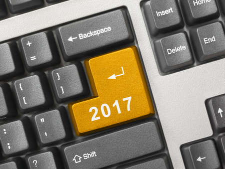 Computer keyboard with 2017 key - holiday conceptの写真素材