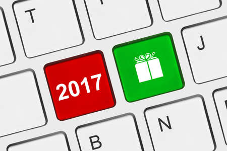 Computer keyboard with New Year keys - holiday conceptの写真素材
