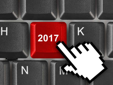 Computer keyboard with 2017 key - holiday conceptの写真素材