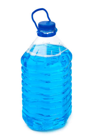 Bottle with non-freezing cleaning liquid isolated on white background