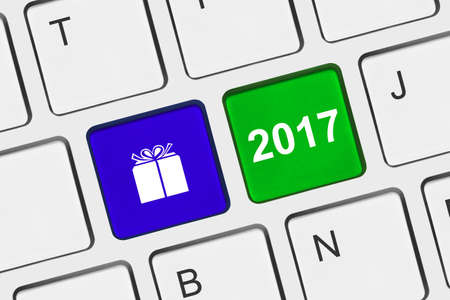 Computer keyboard with New Year keys - holiday concept