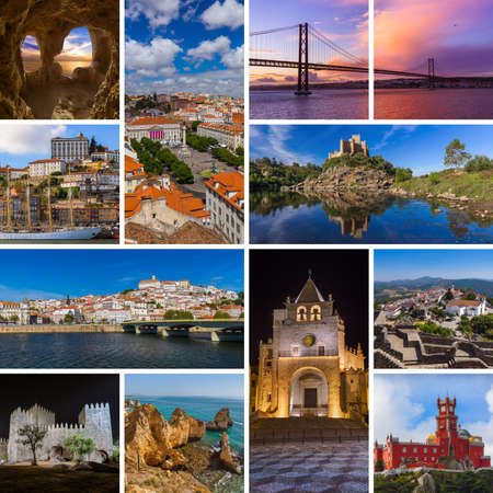 Collage of Portugal travel images - nature and architecture backgroundの写真素材