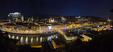 Salzburg Austria at night - architecture backgroundの写真素材