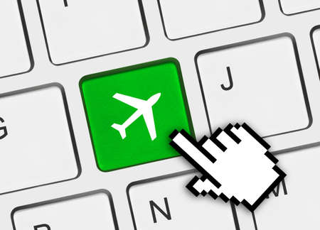 Computer keyboard with Plane key - technology backgroundの写真素材