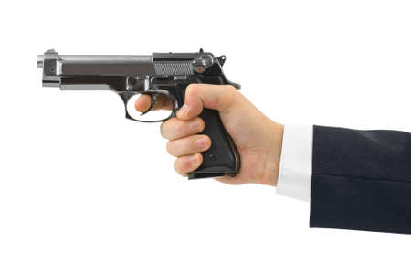 Hand with gun isolated on white background