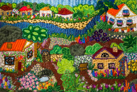 Magic village - embroidery backgroundの写真素材