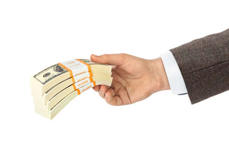 Hand with money isolated on white background