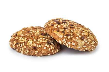 Oat cookies isolated on white backgroundの写真素材