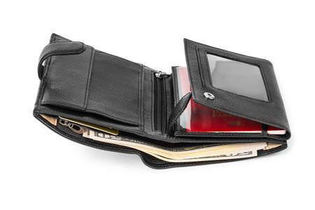 Black leather wallet isolated on white background