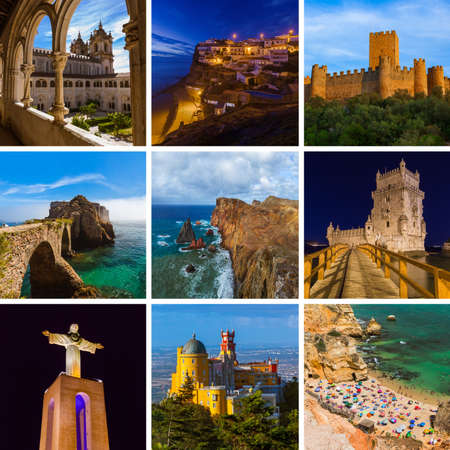 Collage of Portugal travel images (my photos) - nature and architecture backgroundのeditorial素材