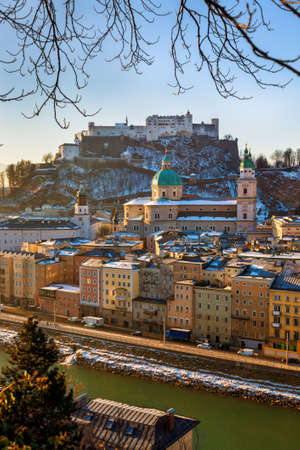 City and castle Hohensalzburg in morning - Salzburg Austriaのeditorial素材
