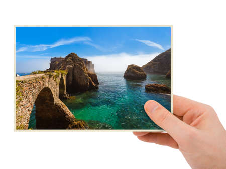 Hand and Fort in Berlenga island - Portugal (my photo) isolated on white background