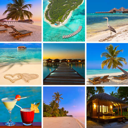 Collage of Maldives beach images (my photos) - nature and travel background (my photos)の写真素材