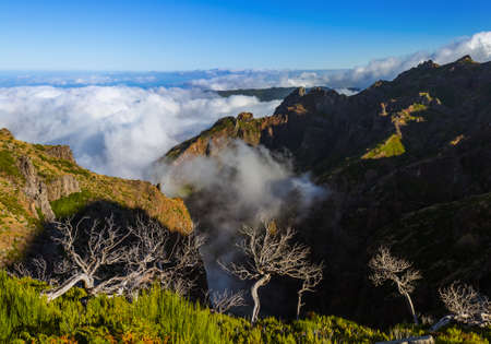 Hiking Pico Ruivo and Pico do Arierio - Madeira Portugal - travel backgroundの写真素材