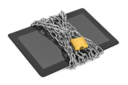 Touchpad pc and chain isolated on white backgroundの写真素材