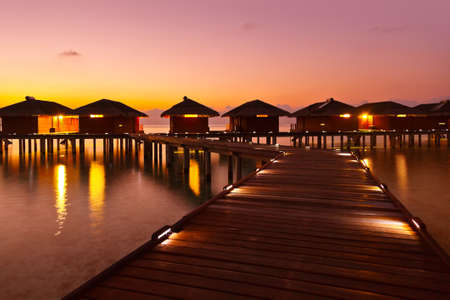 Water bungalows on Maldives island - nature travel backgroundの写真素材