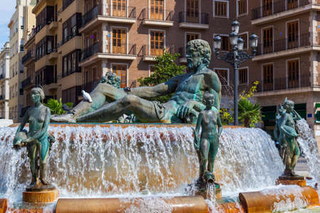 Turia Fountain in the Plaza de la Virgen - Valencia Spainのeditorial素材