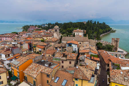 Castle on Lake Garda in Sirmione Italy - architecture backgroundのeditorial素材