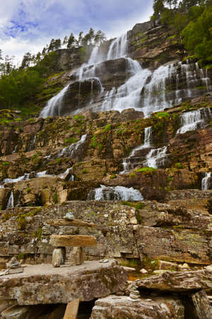 Tvinde fossen Waterfall - Voss Norway - nature and travel backgroundの写真素材