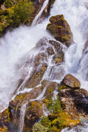 Waterfall near Briksdal glacier - Norway - nature and travel backgroundの写真素材