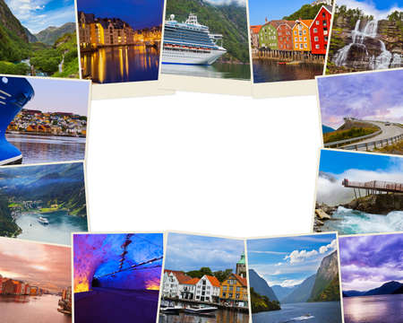 Frame made of Norway travel images - nature and architecture background (my photos)の写真素材