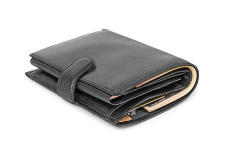 Black leather wallet isolated on white background
