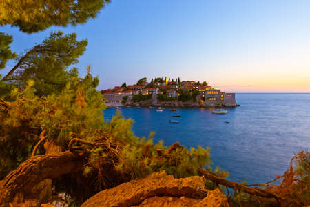 Island Sveti Stefan - Montenegro - architecture and nature backgroundのeditorial素材