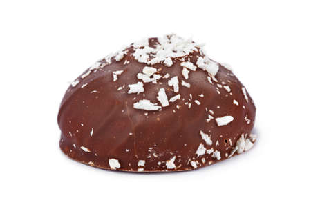 Marshmallows in chocolate isolated on white backgroundの写真素材