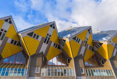 Yellow cubic houses in Rotterdam Netherlands - architecture backgroundのeditorial素材
