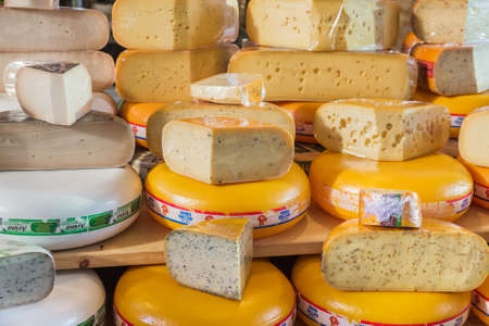 Rotterdam, Netherlands - April 26, 2017: Cheese shop on market Markthal in Rotterdam.のeditorial素材