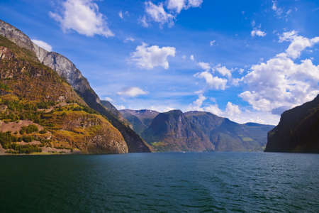 Fjord Naeroyfjord in Norway - UNESCO Site - nature and travel backgroundの写真素材