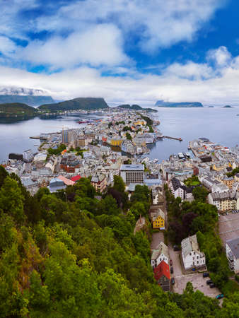 Panorama of Alesund Norway - nature and architecture backgroundの写真素材