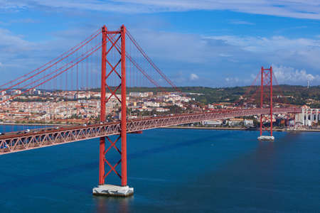 Lisbon and 25th of April Bridge - Portugalの写真素材