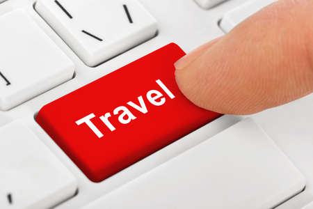 Computer keyboard with Travel key - technology backgroundの写真素材