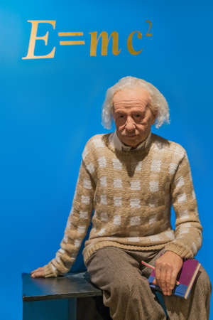 AMSTERDAM, NETHERLANDS - APRIL 25, 2017: Albert Einstein wax statue in Madame Tussauds museum on April 25, 2017 in Amsterdam Netherlands.のeditorial素材