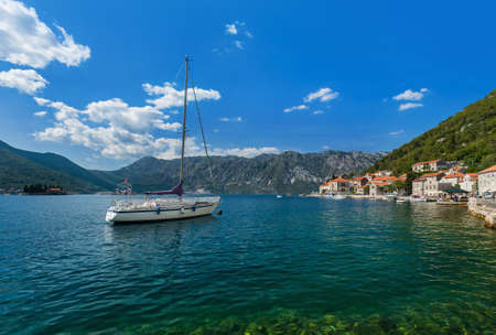 Village Perast on coast of Boka Kotor bay - Montenegro - nature and architecture background
